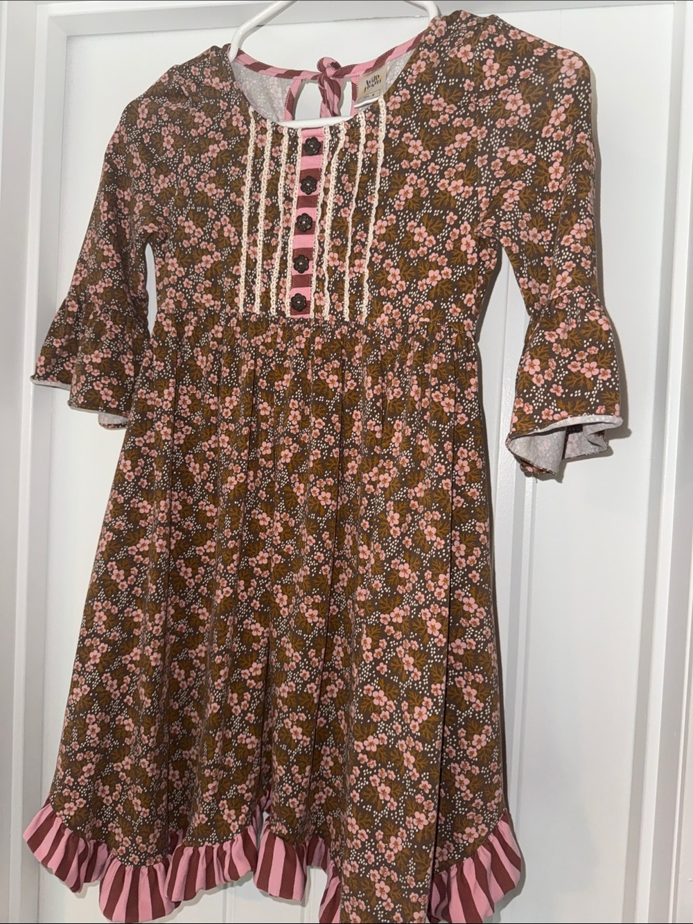 Wildflowers Brown Dress with Pink Floral Accents